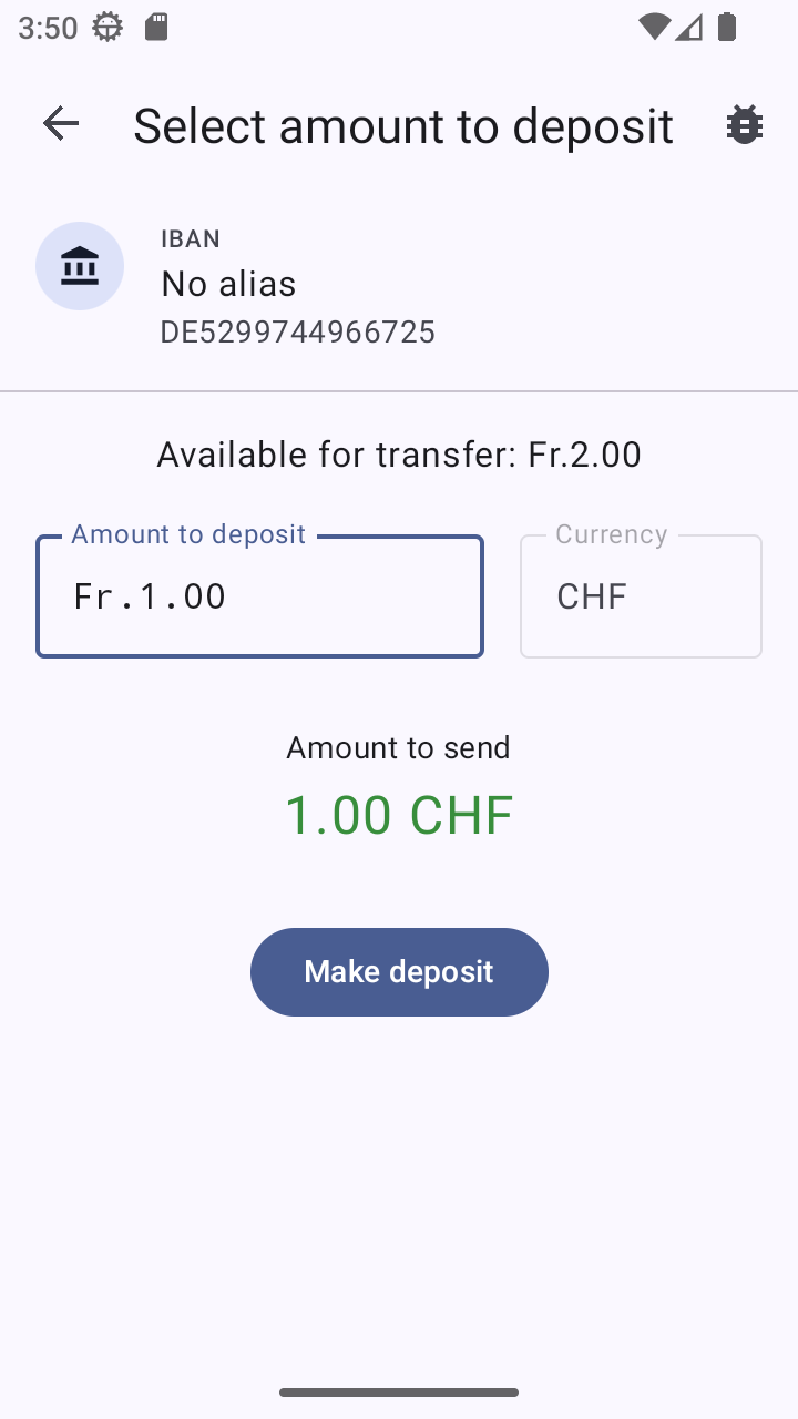 Taler Wallet deposit function