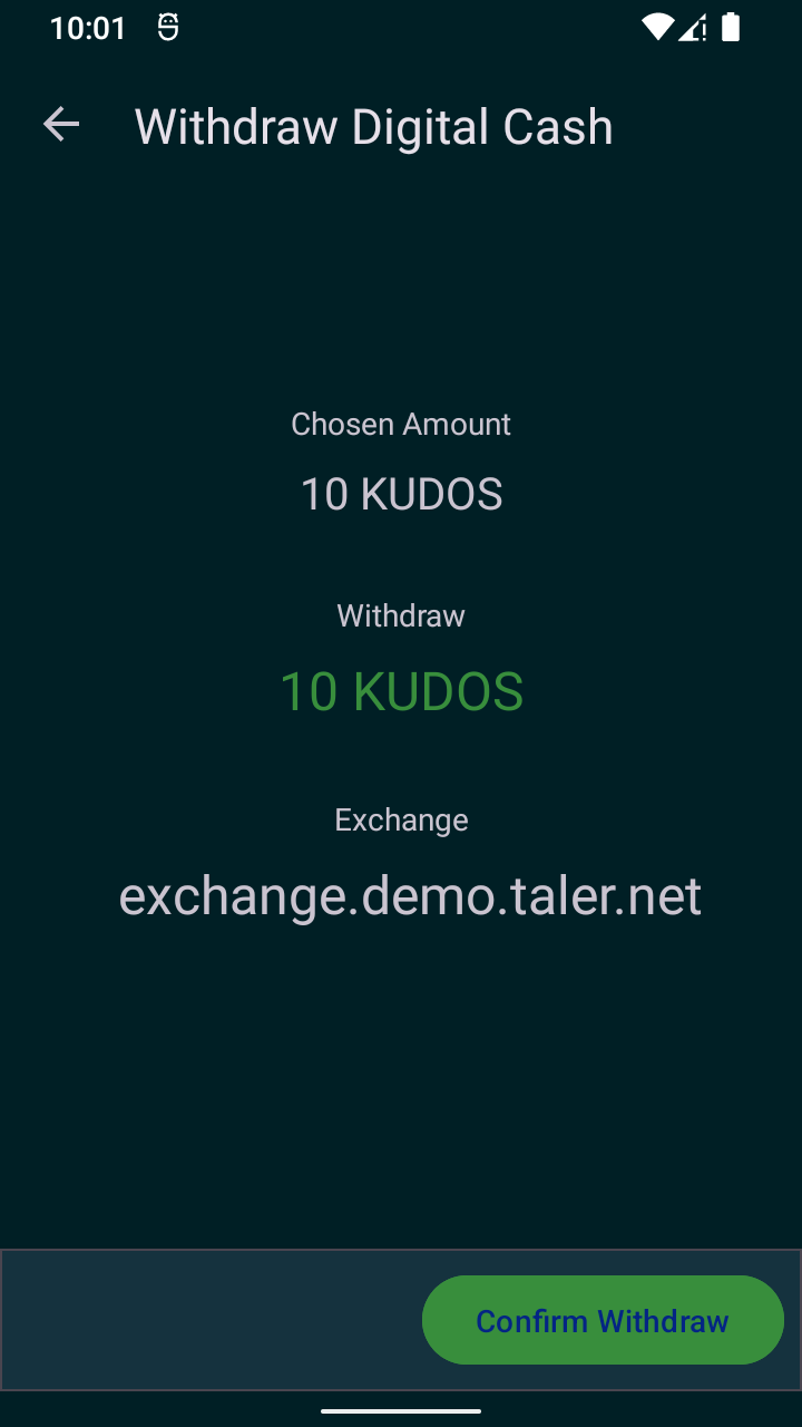 Wallet requesting amount to withdraw