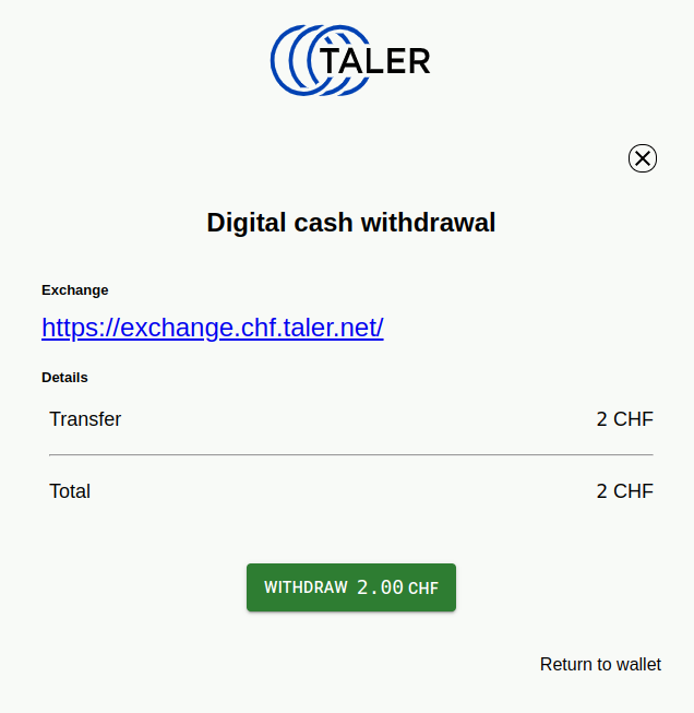 Wallet requesting amount to withdraw