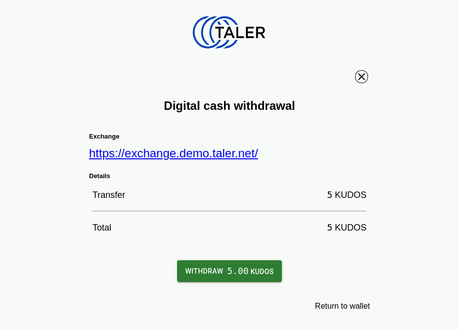 Wallet requesting amount to withdraw