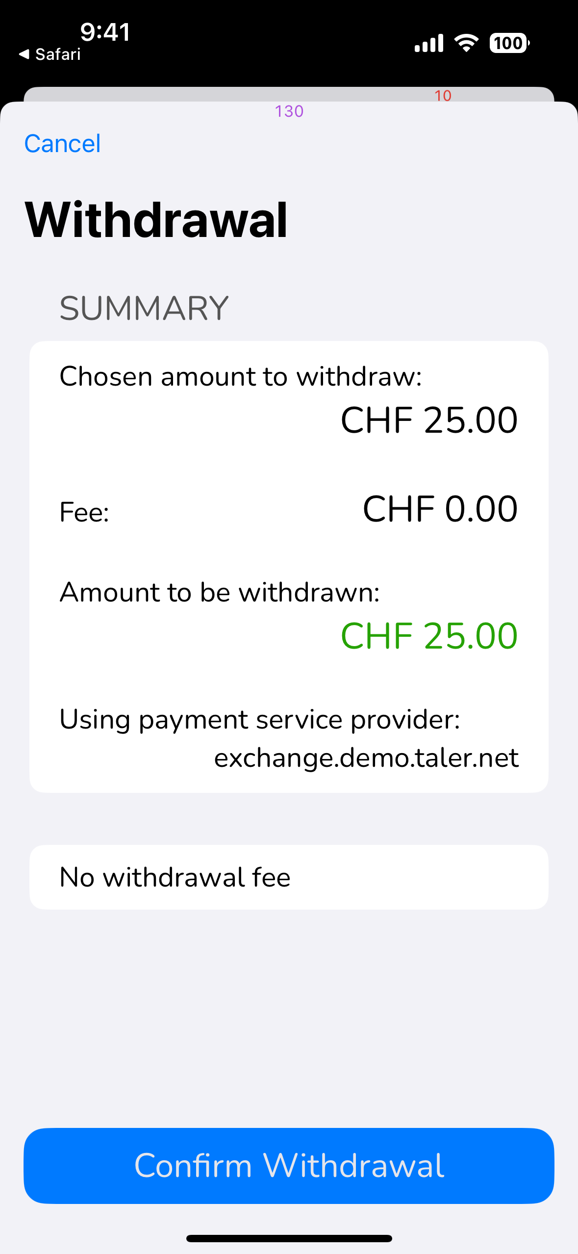 Wallet requesting amount to withdraw