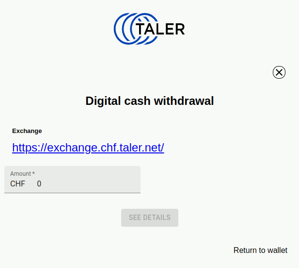 Wallet requesting amount to withdraw