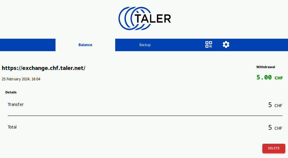 Wallet showing withdrawal status