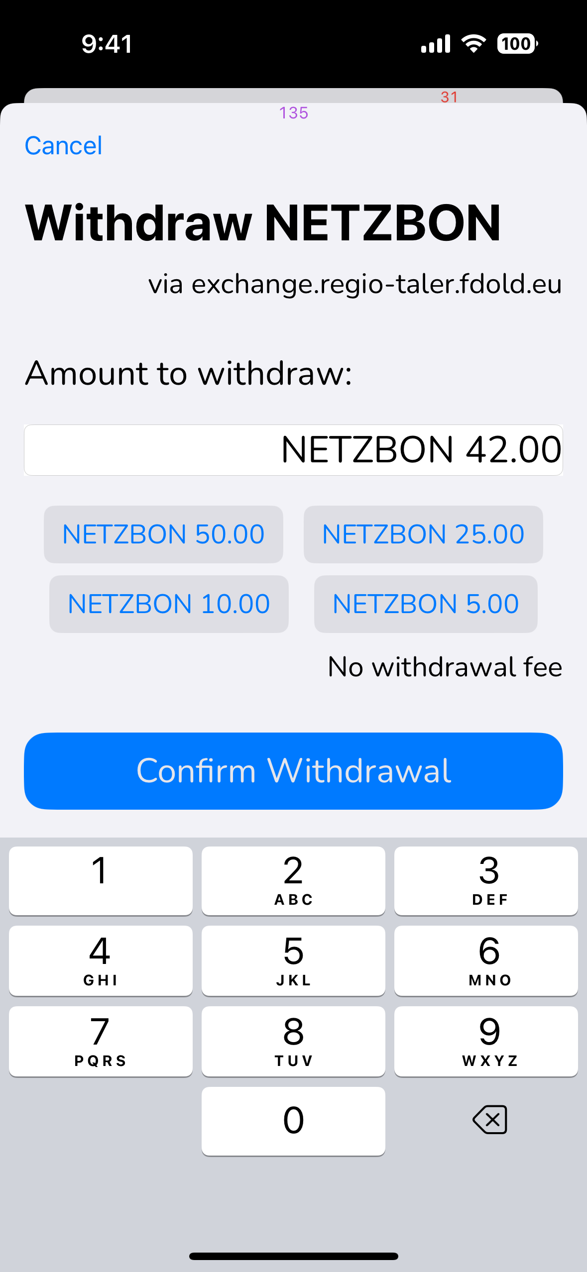 Wallet requesting amount to withdraw